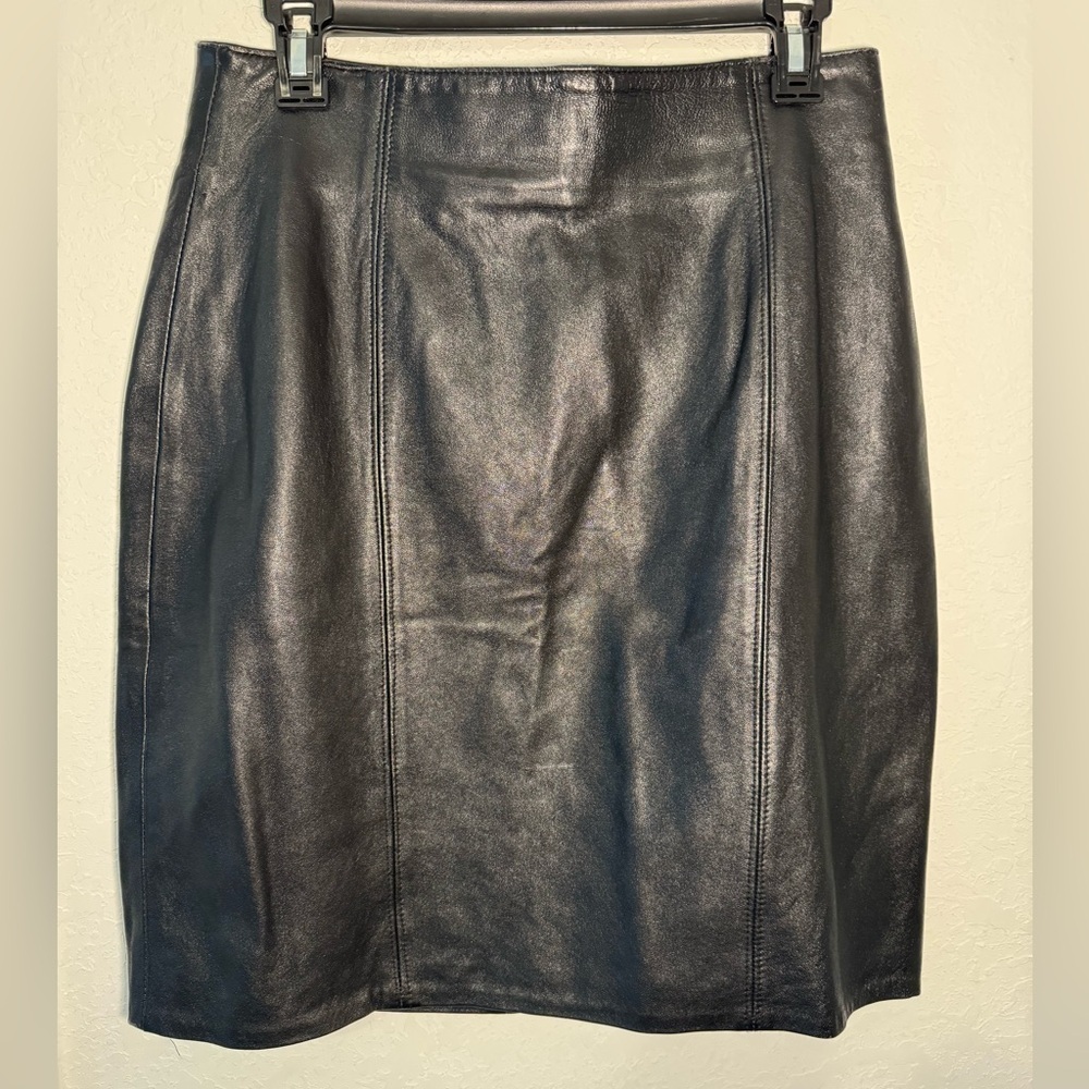 Lillie Rubin Leather Skirt Womens 10 Black Pencil Vintage 1970s 1980s
